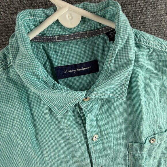 Tommy Bahama Linen Tencel Lyocell Light Green Pocket Button Up XL Short Sleeve - Picture 7 of 12